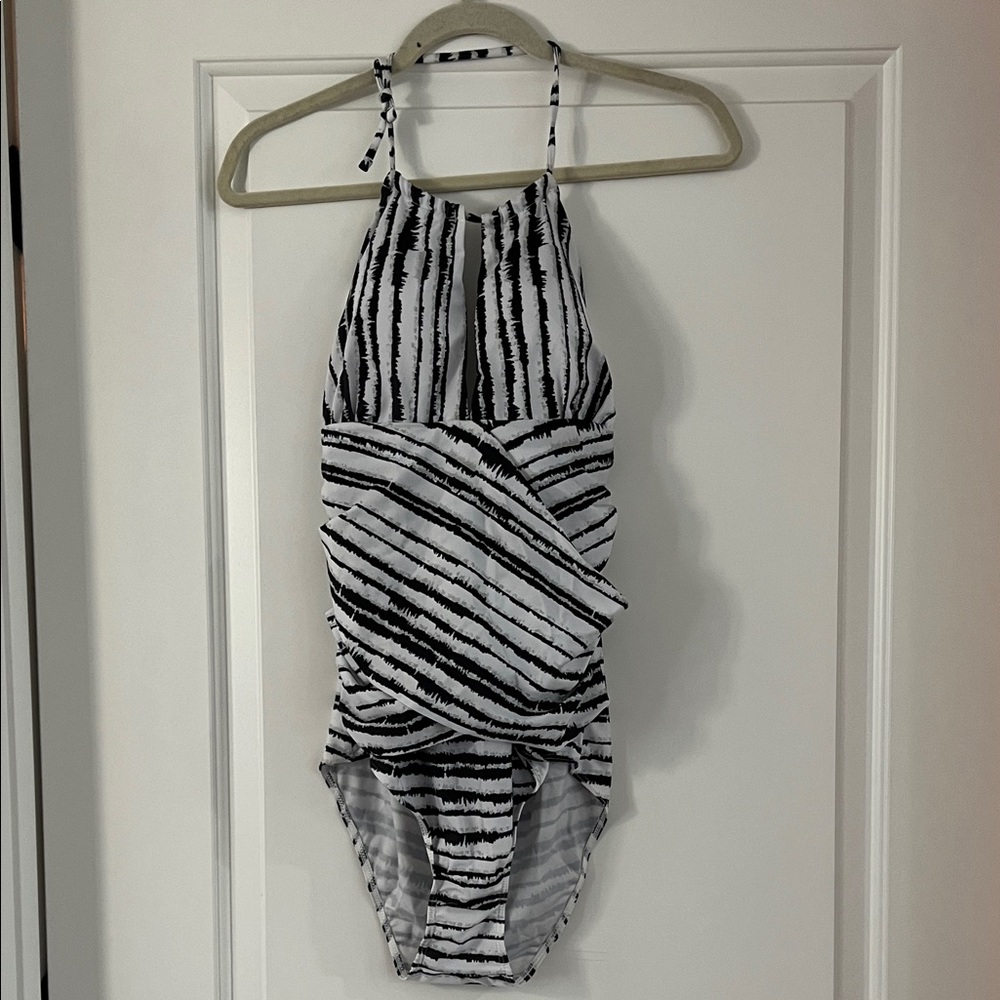 Black and White Striped Swimsuit